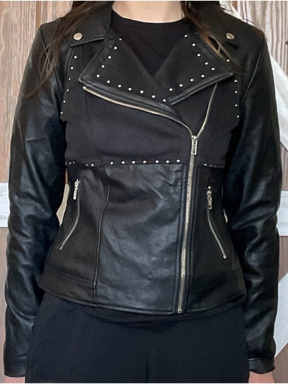 JustFab Black Studded Faux Leather Moto Jacket - Picture 3 of 7